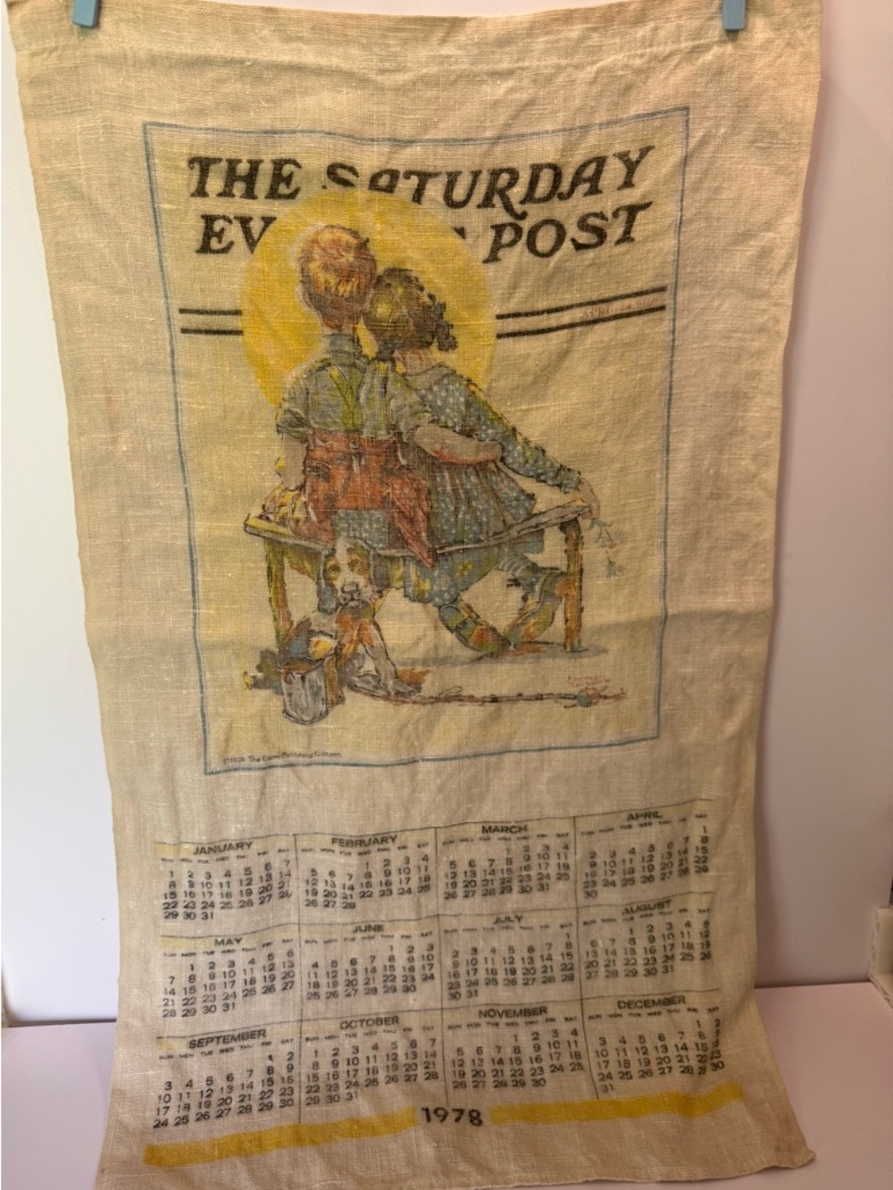 Vintage 1978 The Saturday Evening Post Calendar tea towel retro kitchen dog
